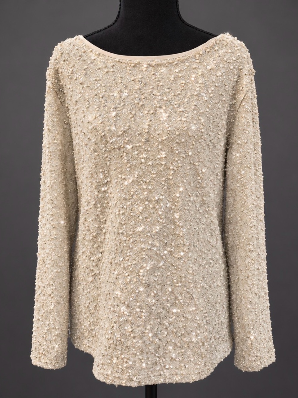 Apt. 9 Textured Embellished Blouse w/ Silver Accent Boatneck Sweater Top - Cream